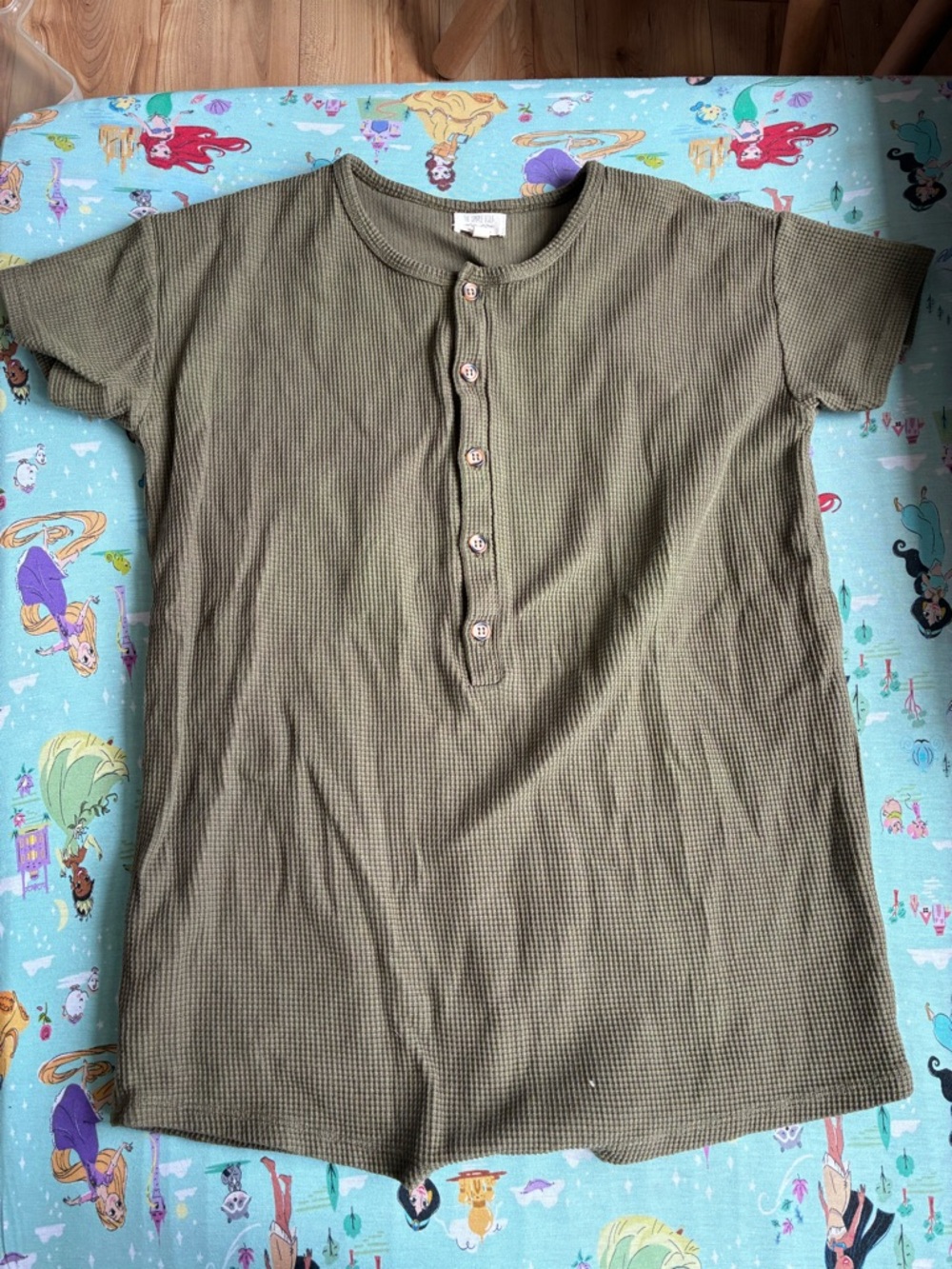 Kids' Olive Green Short-Sleeve Henley Bodysuit